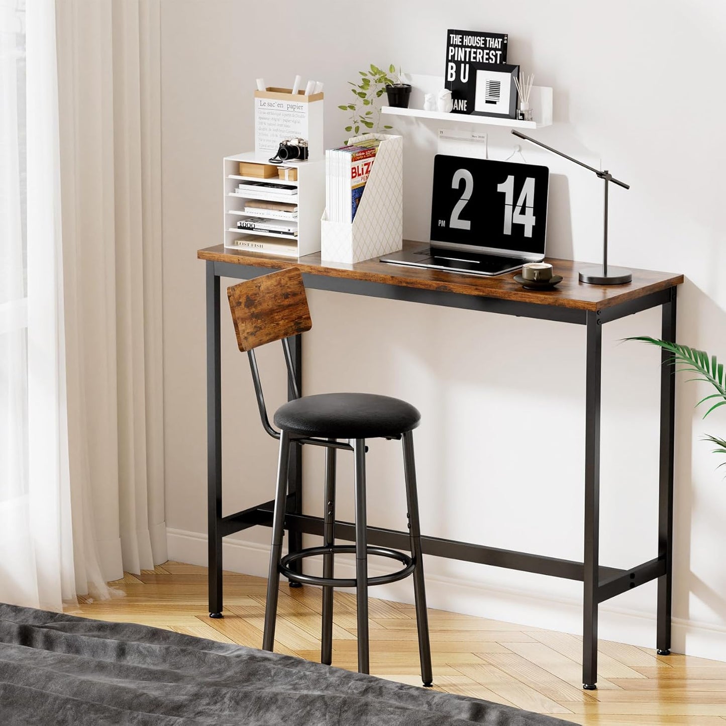 Bar Stools with Back, High Kitchen Barstools with Back, Counter Stools Bar Chairs with Backrest, Footrest, Industrial Seat for Dining Room Kitchen Bar (Rustic Brown and Black) BS-003RBV1