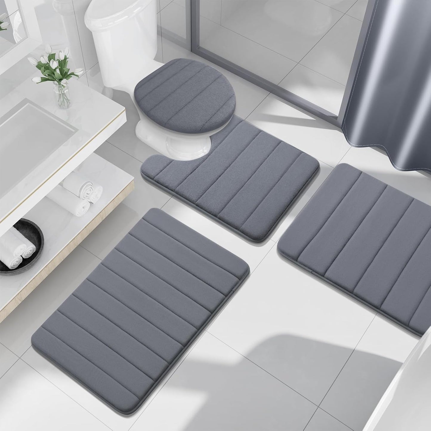Buganda Memory Foam Bath Mat, 45" x 27", Ultra Soft and Non-Slip Bathroom Rugs, Water Absorbent and Machine Washable Bath Rug Runner for Bathroom, Shower, and Tub, Dark Grey