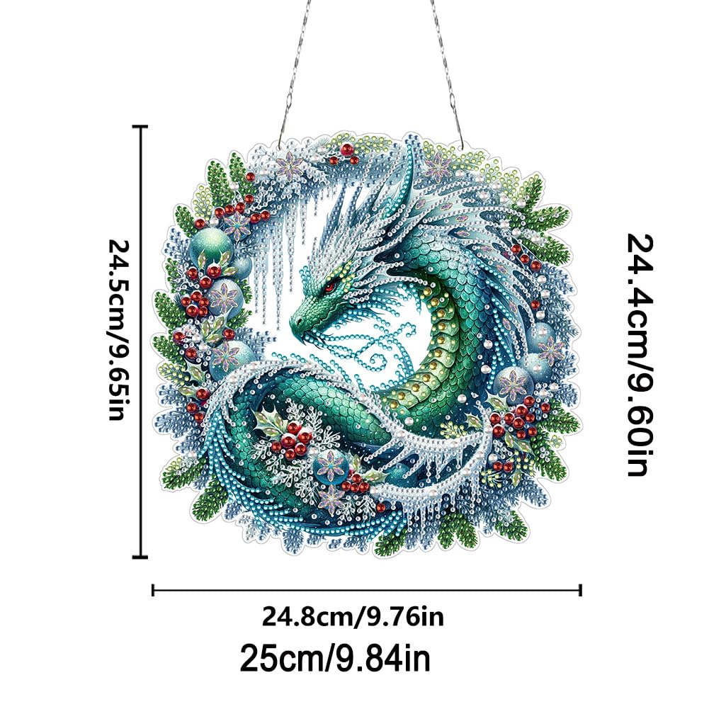 5D Diamond Art Painting Kits Hanging Pendant Dragon Wreath, DIY Crystal Art Hanging Sign Special Shaped Gem Art Ornament Kit for Home Décor and Gift, Double Sided, Box Package