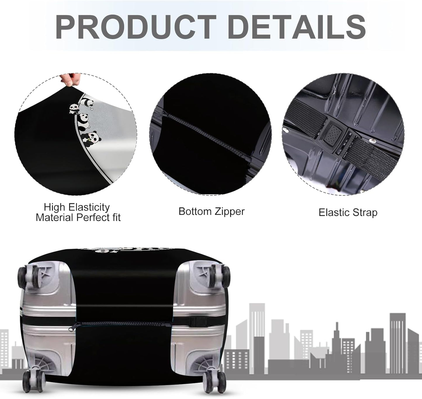 ANNA QUEEN Panda Family Luggage Cover, Cute Panda Design Suitcase Protector, Stretchable Washable Travel Sleeve for 28-30 Inch Luggage