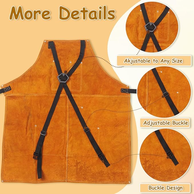 Urby Big and Tall Plus Size Work Apron: Flame Resistant Leather Welding Apron, Wood and Workshop Canvas. Butcher Rubber.