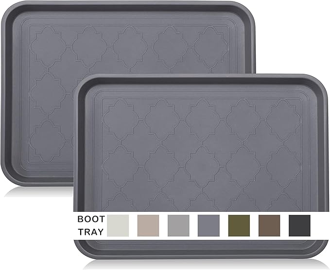 Boot Tray for Entryway Indoor, Heavy Duty Shoe Mat Tray 2 Packs, 16.7"x12.8" Waterproof Shoes Trays with Raised Edge, Outdoor Multi-Purpose Mats for Boots, Garden, Pets