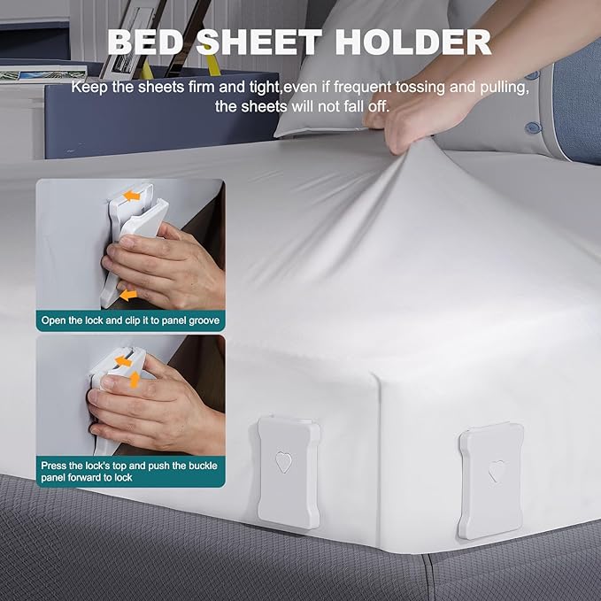 Bed Sheet Holders for Corners: 4 Pack Lock Sheet Holders with Reinforced Clips Keep Sheets Firm and Tight,No More Loose Sheets – Upgraded Extra Large Version for Twin,Full,Queen,King Size Mattresses