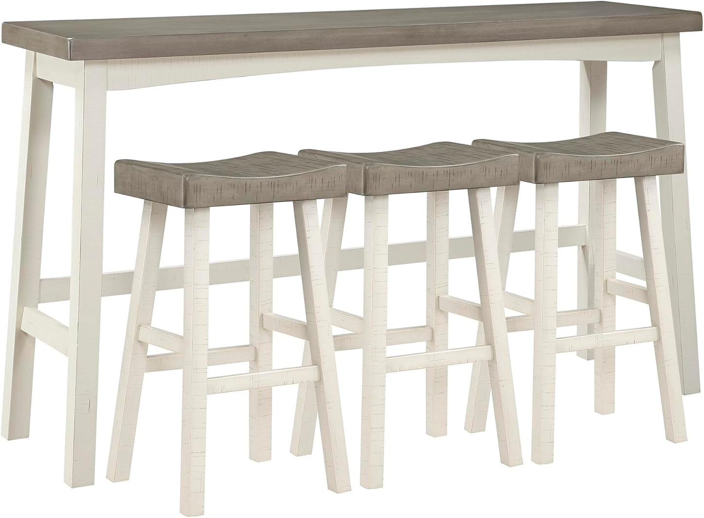 Lexicon Bar Table Set for 3, Small Kitchen Table Set Kitchen Island Table with 3 Saddle Bar Stools, 4 Piece Dining Table Set for Breakfast Nook, Living Room, Apartment, Pub Height, White/Coffee