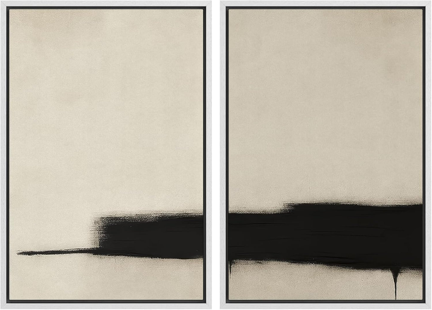 SIGNWIN Framed Wall Art Print Set Minimalist Black Brushstroke Abstract Neutral Beige and Black Illustrations Modern Art Rustic Relax/Calm for Living Room, Bedroom, Office - 16"x24"x2 WHITE