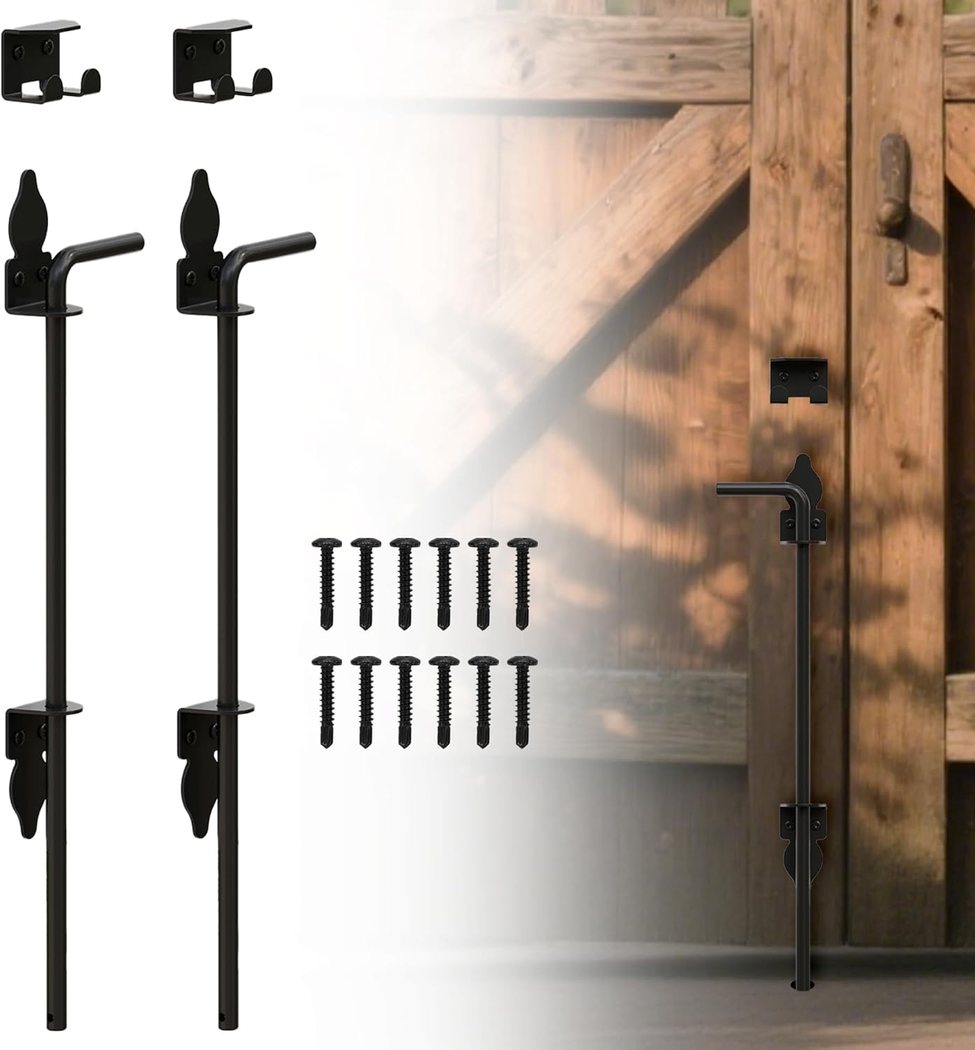 36" Heavy Duty Cane Bolts for Gates with Black Rustproof Powder Upgraded Hardware Gate Drop Rod for Wood PVC Vinyl Fences Gates, Double Doors-2 Pack