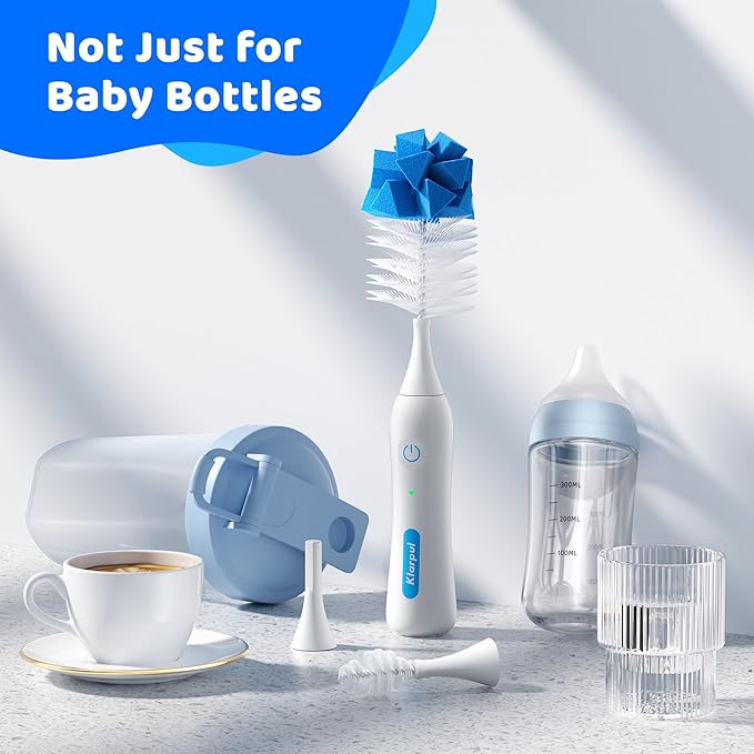 Bottle Brush Replacement Heads Compatible with Rechargeable Electric Bottle Brush Cleaner Set, for Baby Bottles/Pacifiers/Cups/Tumblers/Glass, 3 Packs, Blue