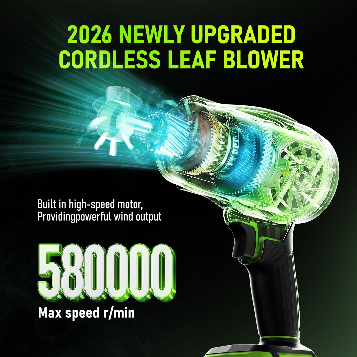 Leaf Blower Cordless with Battery and Charger,580000RPM Lightweight Mini Leaf Blower,21V Handheld Electric Blower with 2×4.0Ah Batteries & Fast Charger,Turbo Jet Blower for Lawn,Yard,Garage