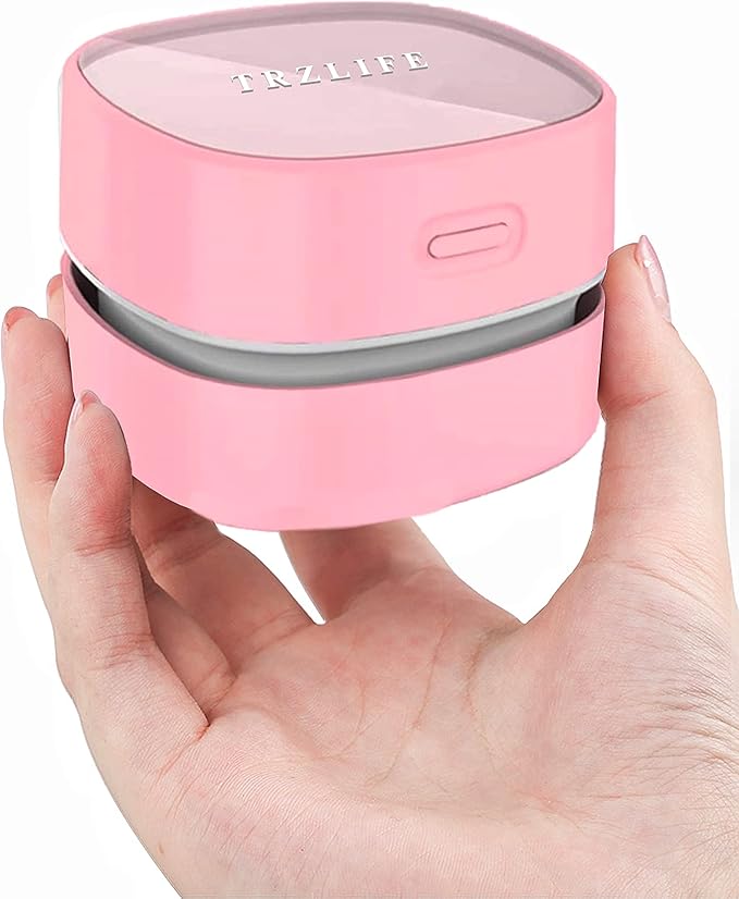 TRZLIFE Cordless Desk Vacuum Cleaner, Upgraded Rechargeable Mini Desktop Vacuum Sucks up Crumbs Debris from Office Desk Countertop White Elephant Tech Gift for Easter Christmas Stocking Stuffer Pink