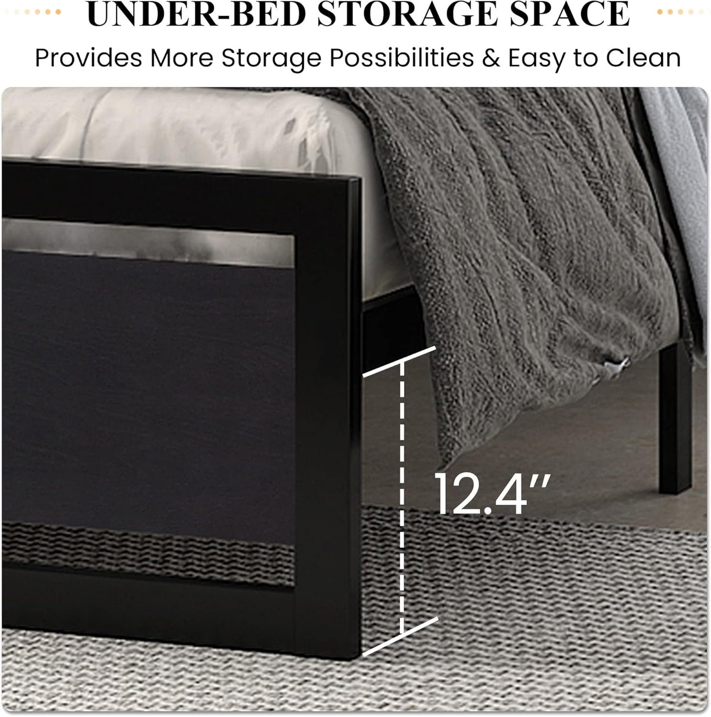SHA CERLIN Queen Size Bed Frame with Modern Headboard, Heavy Duty Platform Metal Base with Square Footboard and 13 Strong Slats Support, No Box Spring Needed, Black