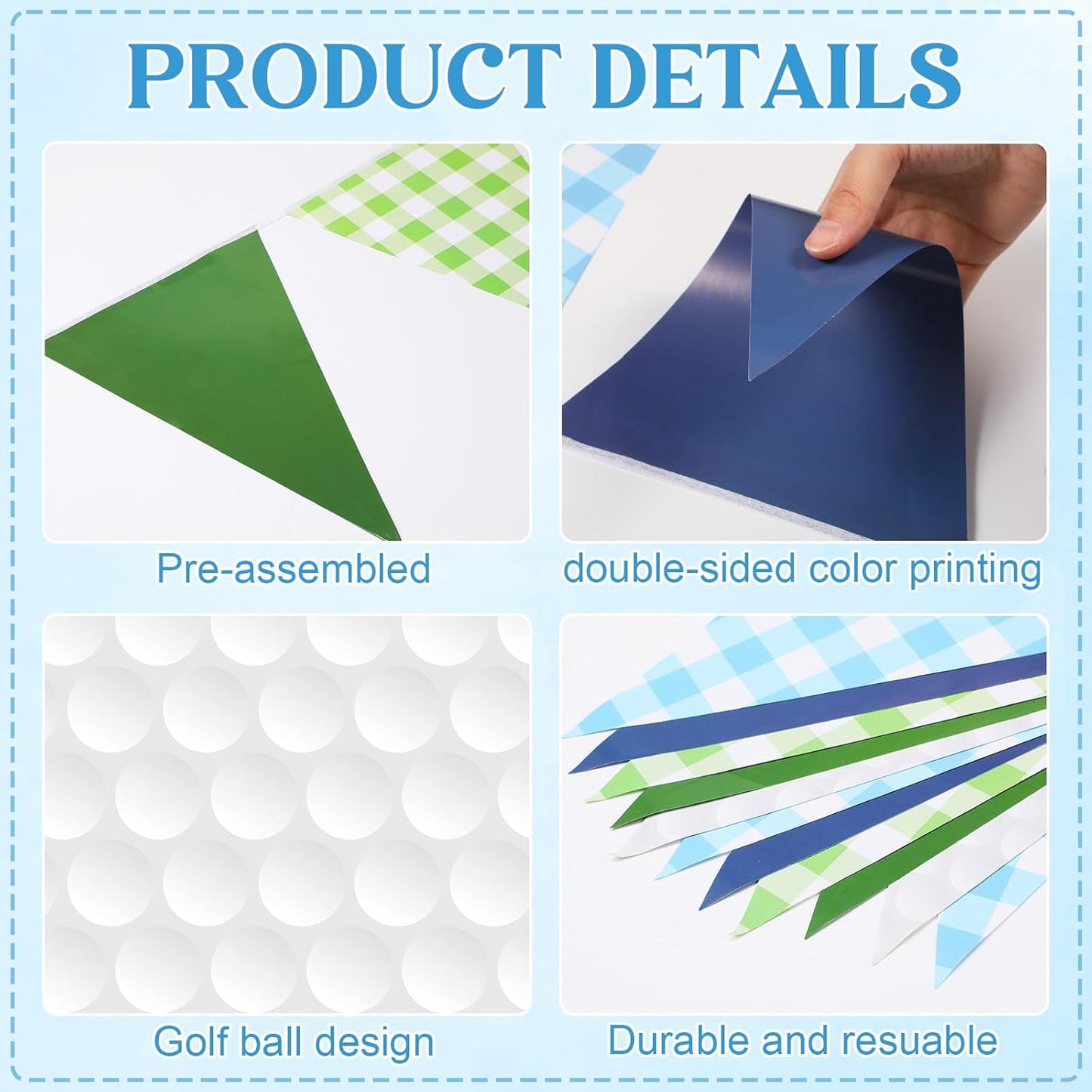Pasimy 49.21 ft 60 Pieces Golf Party Pennant Banner Flags Decor Gingham String Triangle Flags for Birthday Baby Shower Golf Camp Bachelorette BBQ Party Decorations Supplies