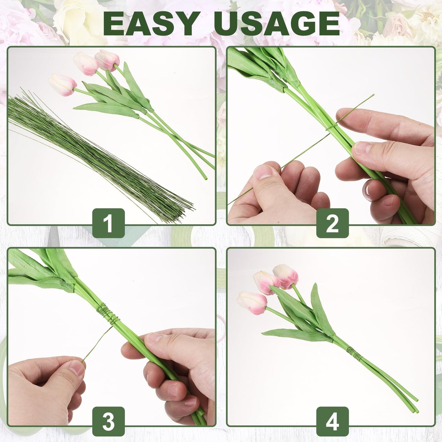 PATIKIL 120 Pcs 24 Gauge Floral Wire, 14 Inch Floral Stem Flower Paper Wrapped Wires for Flowers Crafts Bouquet Arrangement Supplies Wreath DIY Projects, White