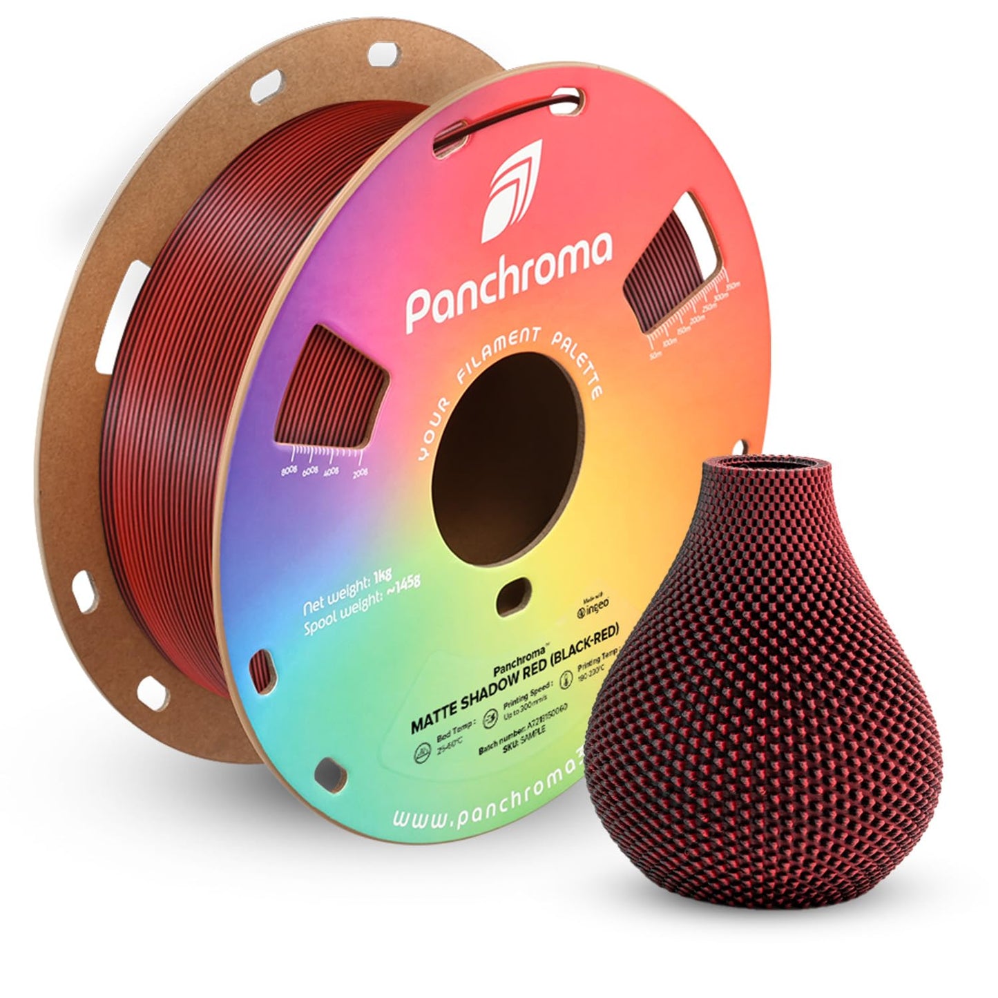 Polymaker Panchroma Dual Color Matte PLA Filament, Matte Shadow Red (Black-Red) 1.75mm 3D Printing Filament, 3D Printer PLA Fila
