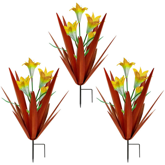 Homight Metal Agave Plant Outdoor Decoration Lily Mexican Yard Art Garden Gift Home Decor Hand Painted Metal Agave Garden Yard Statue, Outdoor Lawn Ornaments(3 Big Yellow Lilies)