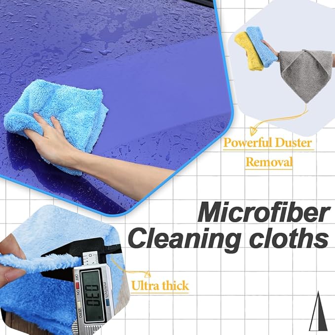 Car Wash Towel(Coral Fleece) for Car,SUV,RV,Motorcycle,Absorbent, Lint-Free, Endless Extra Soft,Reusable and Durable,Interior & Exterior Microfiber Rags 16in x 16in-12 Packs|Blue