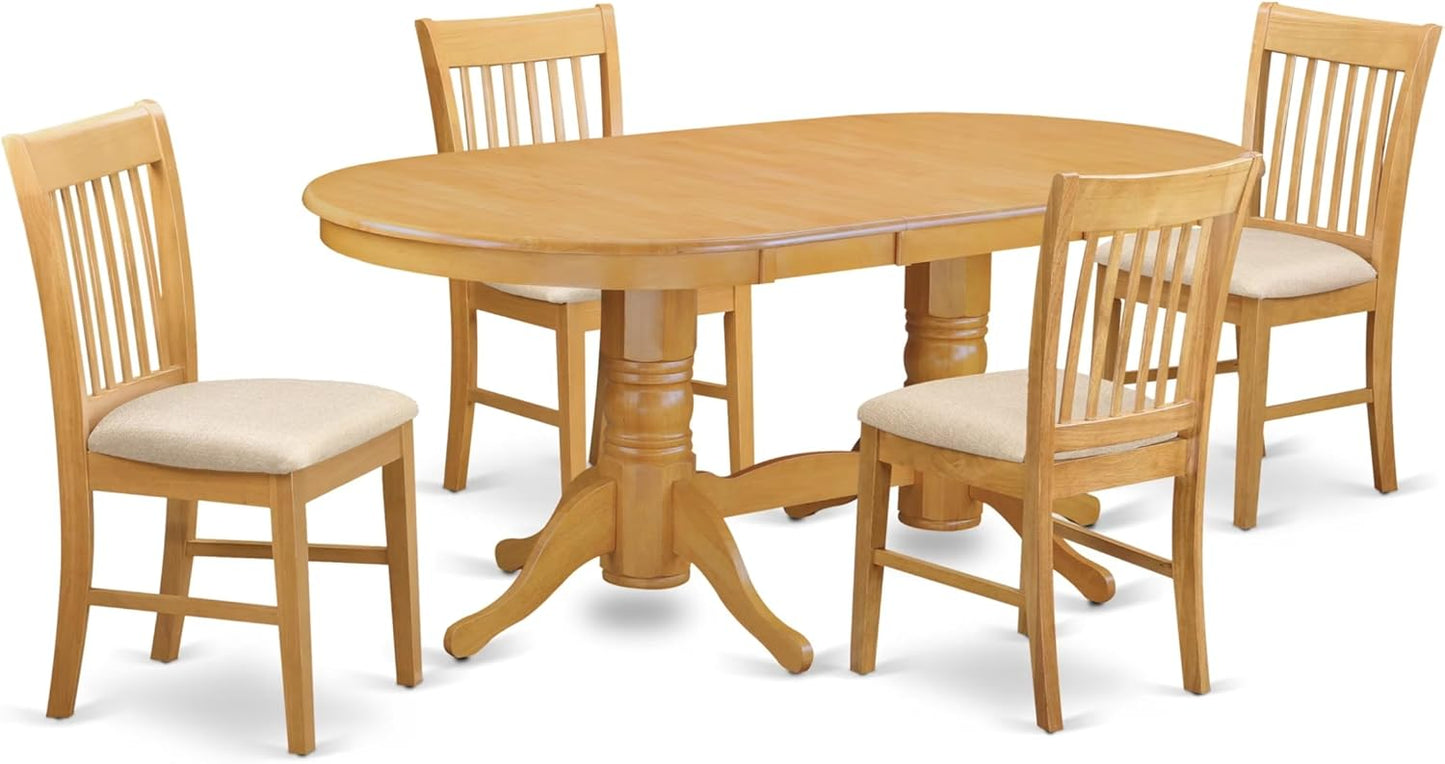 East West Furniture VANO5-OAK-C 5 Piece Dining Set Includes an Oval Dining Room Table with Butterfly Leaf and 4 Linen Fabric Upholstered Kitchen Chairs, 40x76 Inch, Oak