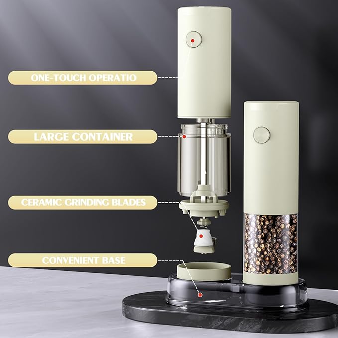 Salt and Pepper Grinder Set Electric Adjustable Coarseness Salt Pepper Grinder Shakers House Warming Gifts Automatic Battery Pepper Mill Shakers Gifts for Women Wedding Registry Must Haves