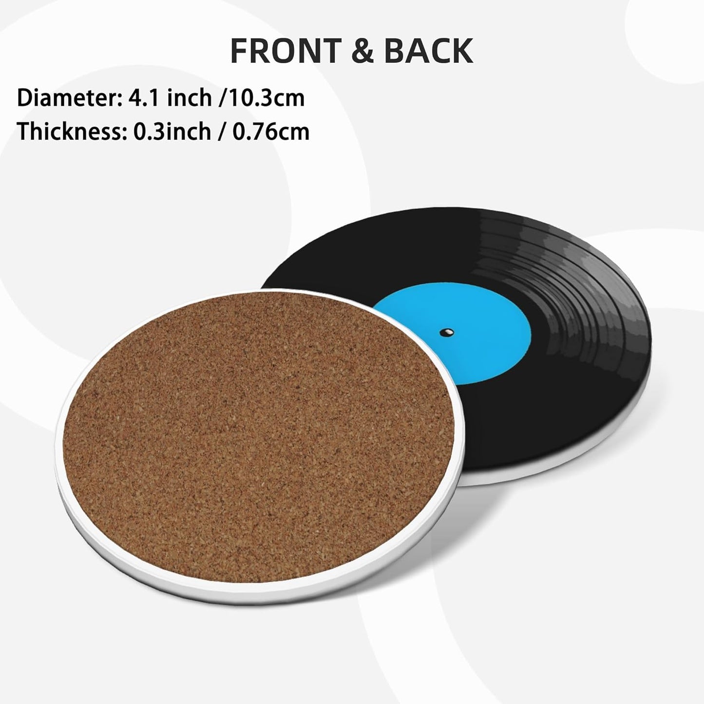 Vinyl Record Coasters for Drinks Set of 4, Absorbent Ceramic Drink Coasters for Coffee Table Wooden Table Cup Bar, 4 Inches