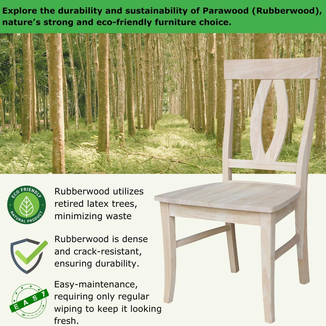 IC INTERNATIONAL CONCEPTS Set of Two Verona Dining Chairs 225lbs wt Capacity, Solid Real Wood, Sturdy Parawood, 21.3"W x 22.6"D x 39.6"H, Unfinished