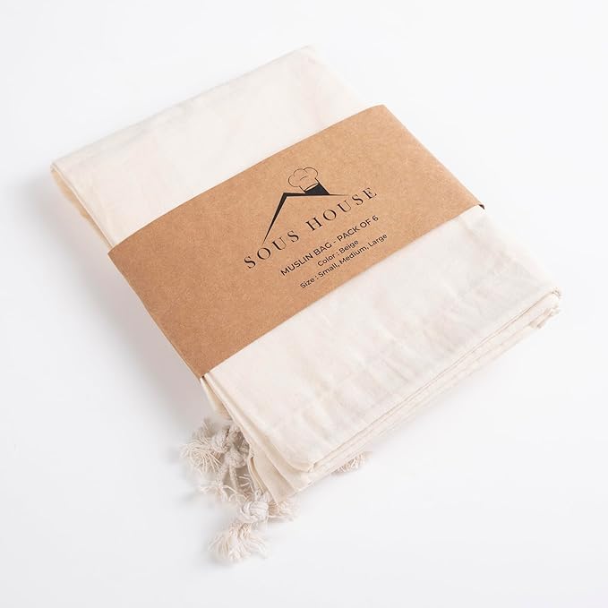 Premium Quality Organic Cotton Single Drawstring Muslin Produce Bags Pack of 6(2L+2M+2S) Multiuse - kitchen storage, Travel, Soap & Boot Storage, shoe bags -Beige