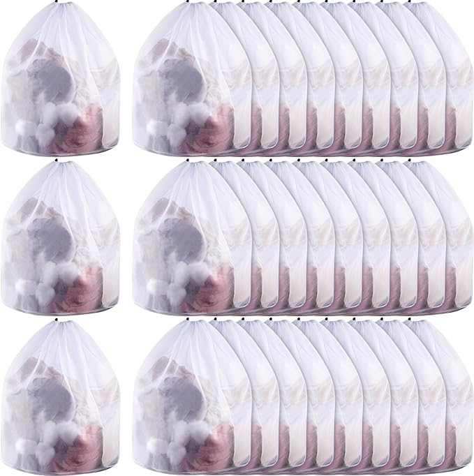 30 Pcs 24 * 32 Inches Fine Mesh Laundry Bag with Drawstring Large Heavy Duty Mesh Bag Machine Washable Sheet Drawstring Net for Delicates College Dorm