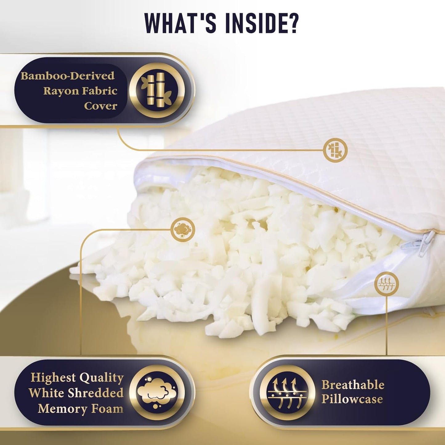Royal Therapy 2-Pack King Size Pillows, Memory Foam Pillow - Shredded Foam, Hypoallergenic Bamboo-Derived Rayon Cover, CertiPUR-US Certified, Removable Cover, for All Sleep Positions, Neck Pain Relief
