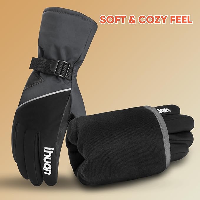 ihuan Winter Waterproof Ski Gloves Men Women, Snow Warm Cycling Cold Weather, Driving Biking Running
