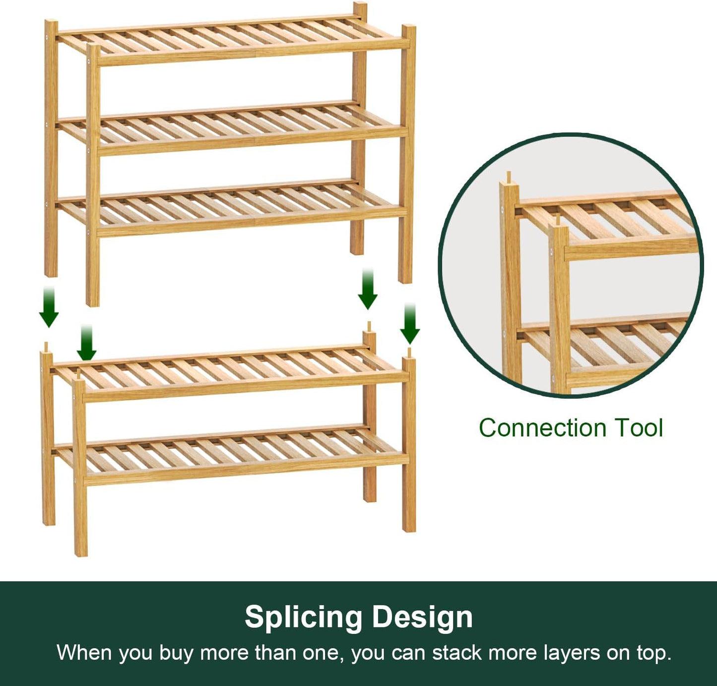 Bamboo Shoe Rack 2-Tier Organizer-Stackable Storage Shelf with Multi-Function Combinations-Free Standing Shoe Racks for Closet,Entryway,Hallway,Bathroom,Living Room Shoe Organization (Natural, 2-Tier)
