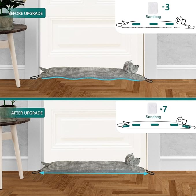 Marwood Under Door Draft Stopper Decorative Wind Stopper 32 inch for Door & Window, Weighted Animal Air Draft Stopper Snake Noise Blocker for Bottom of Door with Hanging Loops - Grey Dog