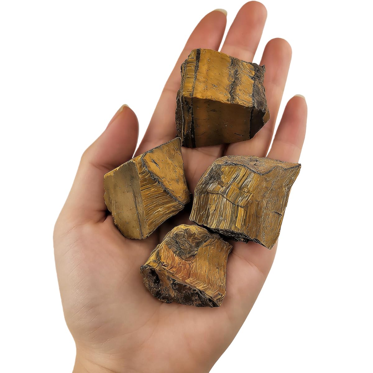 3-5Pcs Tiger's Eye Natural Raw Crystals 1''-2'' Rough Stones Rocks for Tumbling Polishing Cabbing Gemstones Crystals and Healing Stones for Wicca Reiki,Fountian Rocks for Decorations (Tiger's Eye)