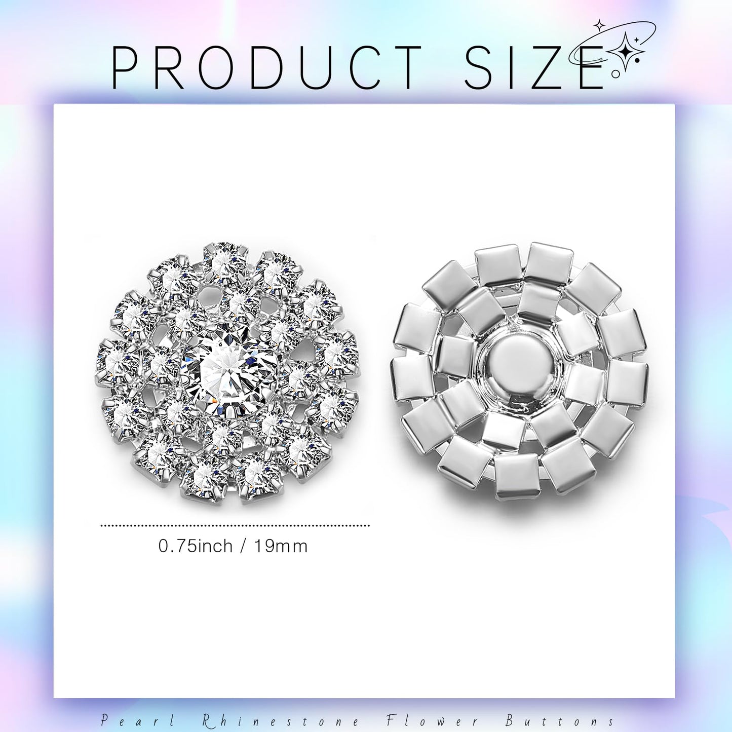 Hicarer 50 Packs Rhinestone Embellishments 19 mm Sew on Rhinestones Gems Button Accessory Silver Glass Crystals Buttons for DIY Jewelry Crafting Sewing Clothes Wedding Hair Decoration Accessories