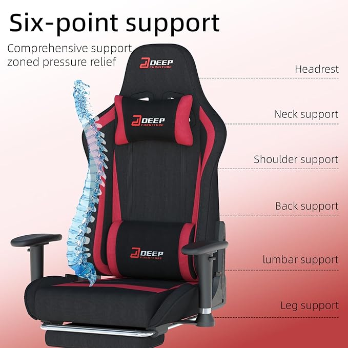 Fabric Gaming Chair, Skin-Friendly and Breathable, Manufactured by A Reputable Manufacturer, Safe and Stable, Specially Designed for Gaming.with Footrest Mg(1005-Red)