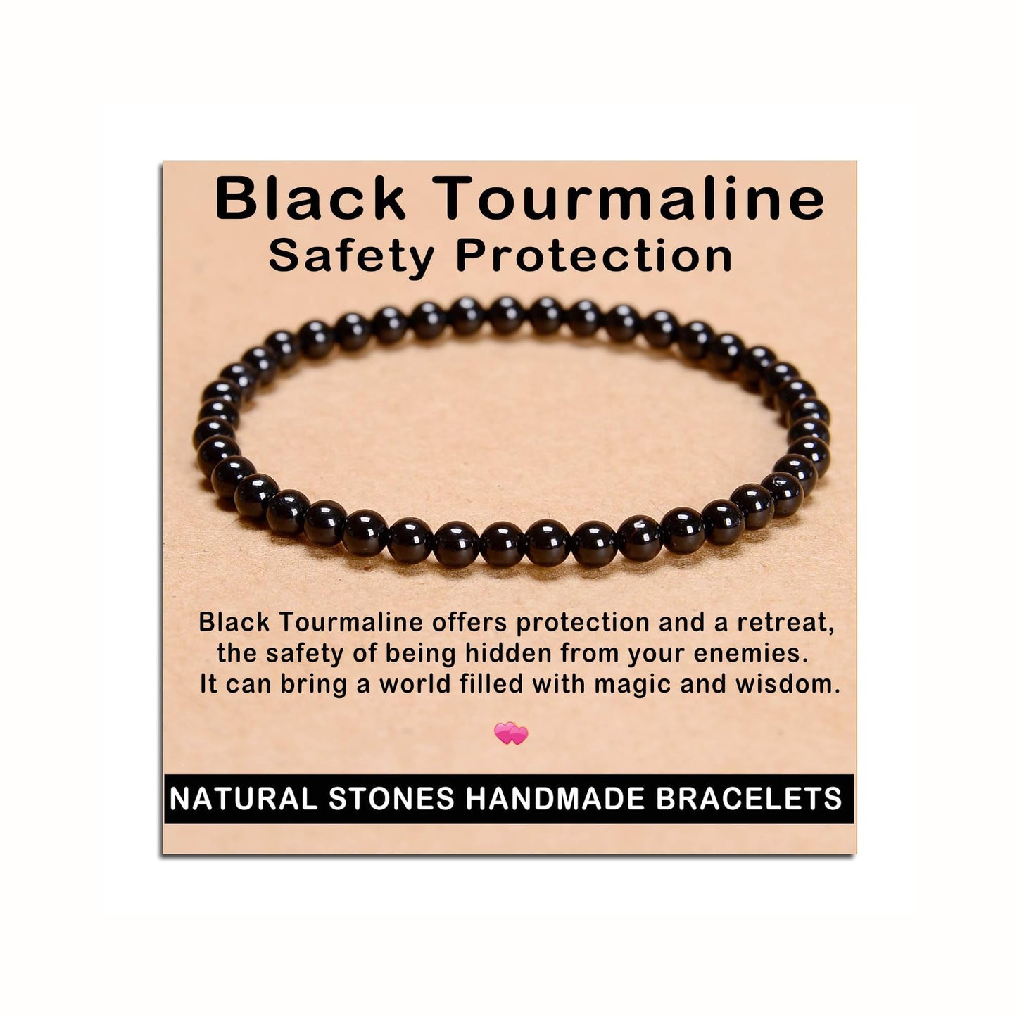 AD Beads Handmade Gemstone Stretch Elastic Bracelet Crystal Healing Reiki Nature's Beauty and Spiritual Essence Unisex (4mm, Black Tourmaline (Best Protection))