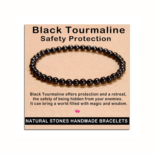 AD Beads Handmade Gemstone Stretch Elastic Bracelet Crystal Healing Reiki Nature's Beauty and Spiritual Essence Unisex (4mm, Black Tourmaline (Best Protection))