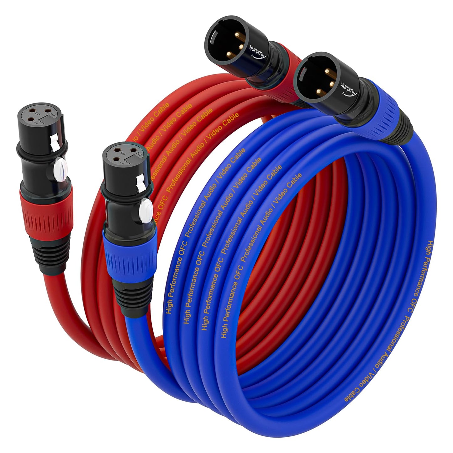 AuxLink XLR Cables 3ft, XLR Male to Female Gold-Plated 3 Pins Microphone Cable - 2Pack