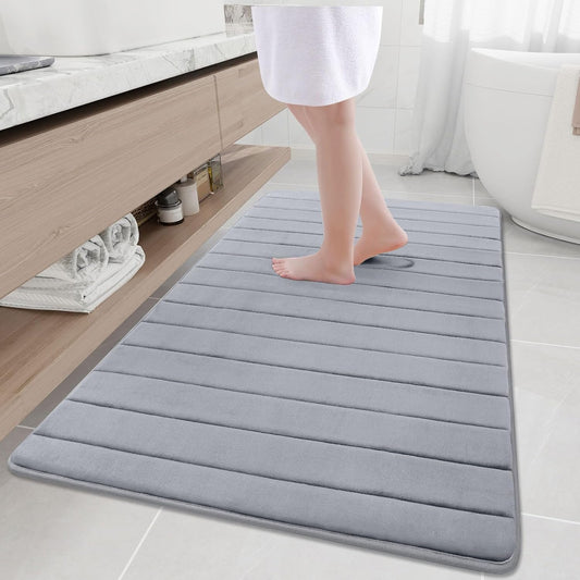 Buganda Memory Foam Bath Mat, 59" x 34", Ultra Soft and Non-Slip Bathroom Rugs, Water Absorbent and Machine Washable Bath Rug Runner for Bathroom, Shower, and Tub, Medium Grey