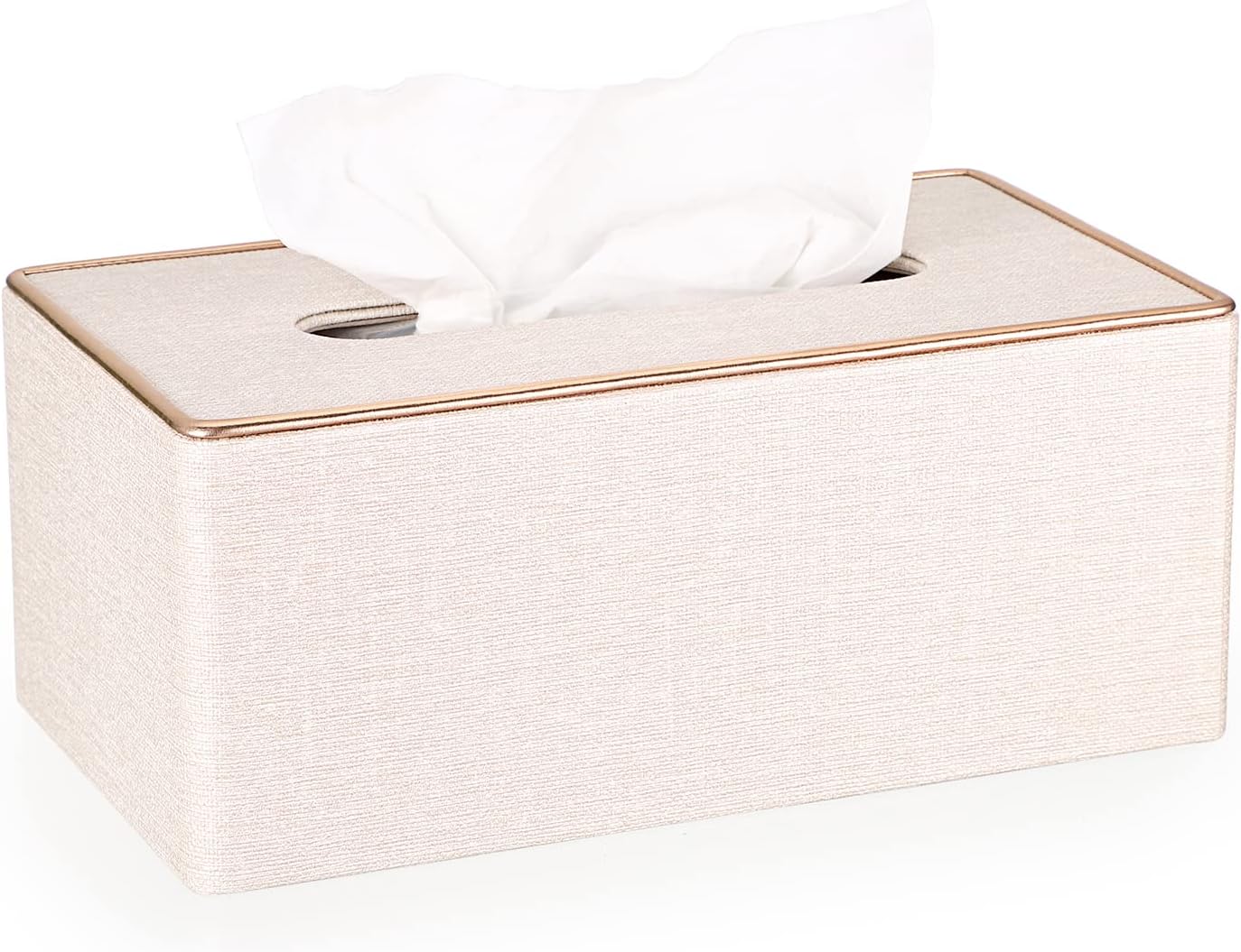 Sumnacon Rectangular Linen Tissue Box Cover - Stylish Tissue Box Holder with Magnetic Bottom, Decorative Tissue Box for Bathroom Toilet Vanity Night Stand Table Countertop Office, Beige Linen Texture