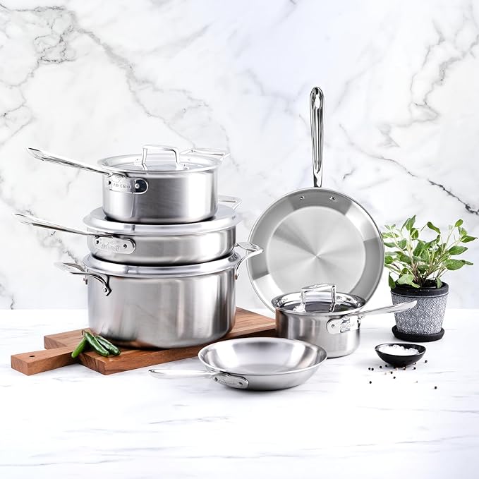 All-Clad D5 5-Ply Brushed Stainless Steel Fry Pan 8 Inch Induction Oven Broiler Safe 600F Pots and Pans, Cookware Silver