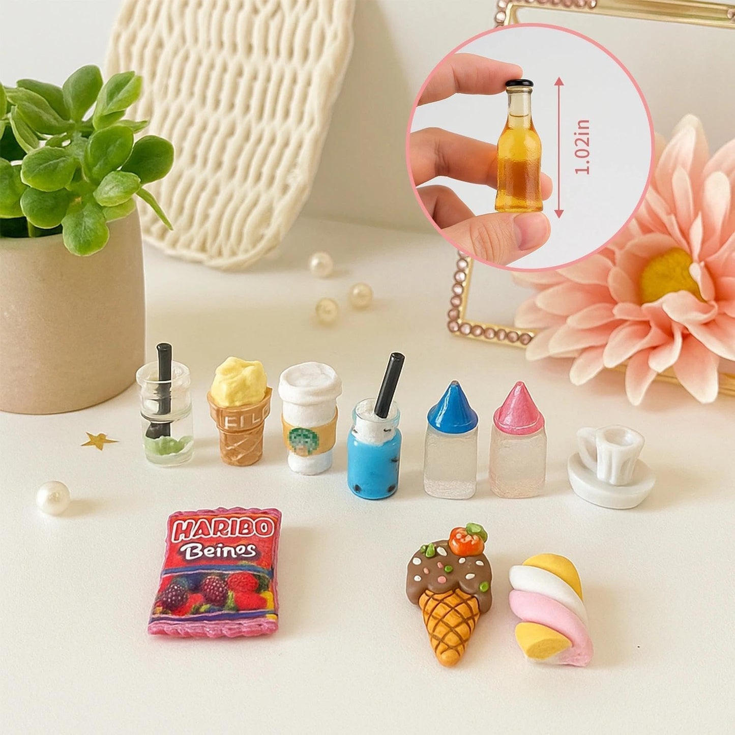 HKLMRO 150Pcs Miniature Food Drink Bottles Adults Dollhouse Soda Pop Cans Pretend Play Kitchen Cooking Game Party Accessories Toys Hamburger Cake Ice Cream Pizza Bread Tableware Doll House Landscape