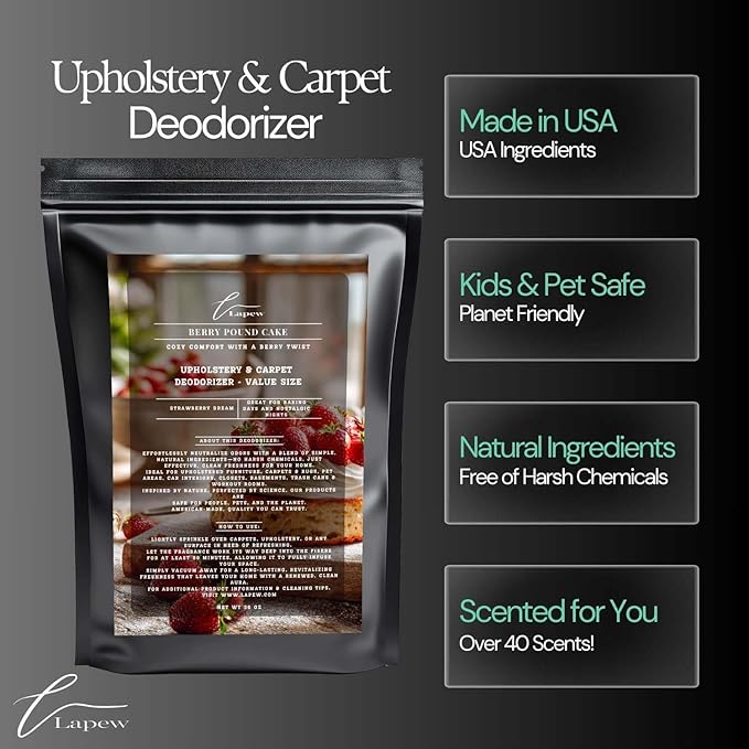 Berry Pound Cake Carpet Freshener Powder Refill 36 oz | Powerful Odor Eliminator for Home | Upholstery Deodorizer | Carpet Deodorizer | Cat Litter Box | Strawberry Pound Cake Fragrance