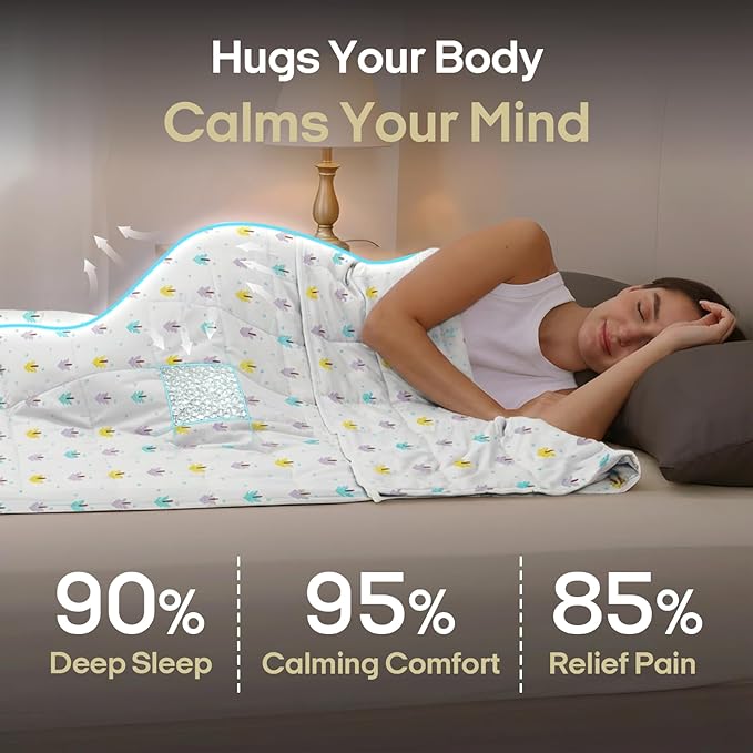 ZonLi Weighted Blanket for Adults (100% Cotton, 60"x80", 15lbs, Queen Size Small Tree Print) High Breathability Heavy Blanket, Soft Material with Premium Glass Beads, All-Season, Easy Care