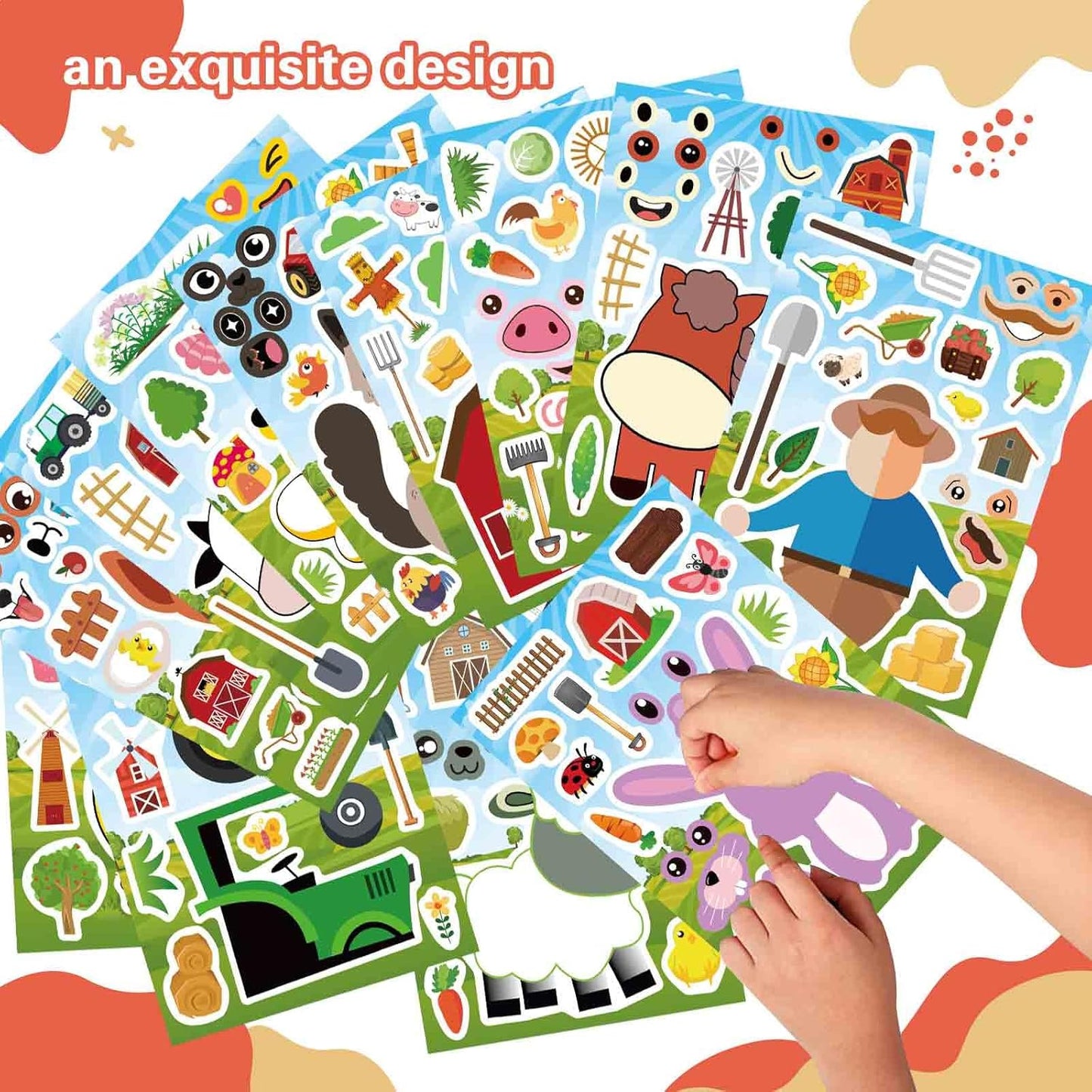 48 Sheets Make Your Own Stickers for Kids, Make a Farm Animal Face Sticker Sheets with Farm and Cute Animals for Kids Birthday Party Favors Supplies Teacher Reward