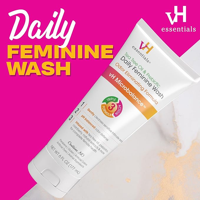 vH essentials, Ph Balanced Daily Feminine Wash, Tea Tree Oil & Prebiotic, 6, Fl Oz, (Pack Of 2) 54306 Clear