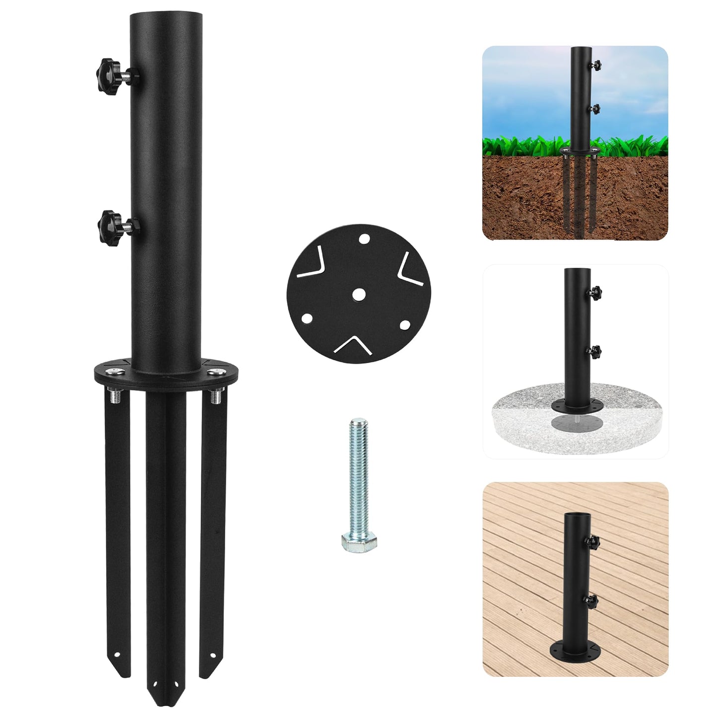 Wdwlbsm Patio Umbrella Base Stands Multifunctional Outdoor Umbrella Holder, In Ground Umbrella Base with Ground Spike Fixing,Deck Umbrella Mount for Lawns,Granite,Concrete,Deck,Many Ways Installation