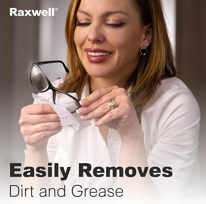 Raxwell Anti Fog Lens Wipes for Eyeglasses - 100 Count Unscented Individually Wrapped Sachets - Glasses Cleaner & Screen Wipes Safe on Coated Lenses - Streak-Free