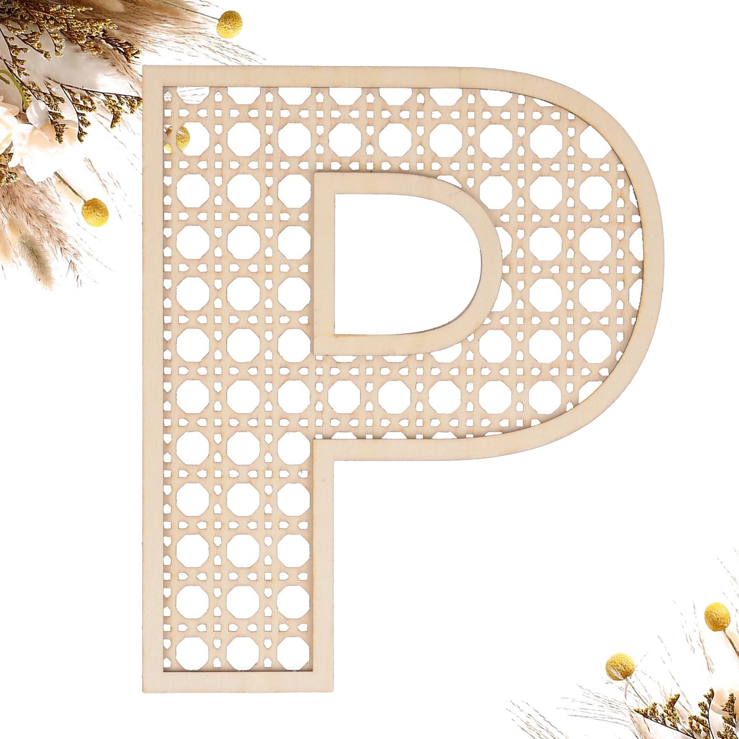 Wooden Rattan Letters 8 inch Wood Letters P for Wall Decor Crafts Boho Nursery Decor for Baby Shower Wedding Bedroom Name Signs Large Rustic Letter Home Decoration