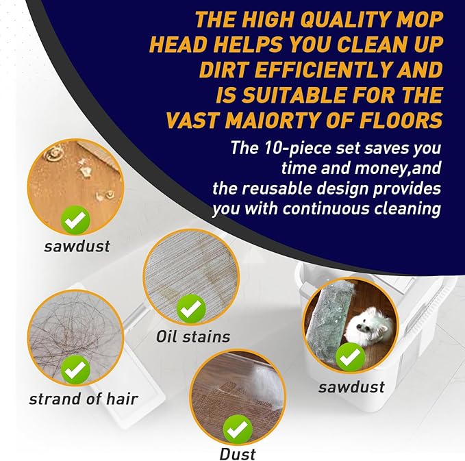 10PCS Mop Replacement Pads Compatible with JOYMOOP Flat Mop - 13'‘×4.9" Washable Pads,Suitable for Wet/Dry Floor，Reusable Washable Mop Pads for Floor Cleaning