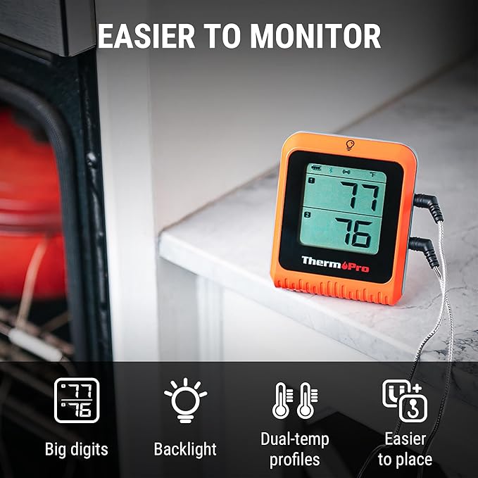 ThermoPro 650 ft Wireless Meat Thermometer Digital for Grilling and Smoking, 2 Probes Bluetooth Meat Thermometer for Cooking Turkey Fish Beef, Rechargeable Smoker Accessories for BBQ Oven