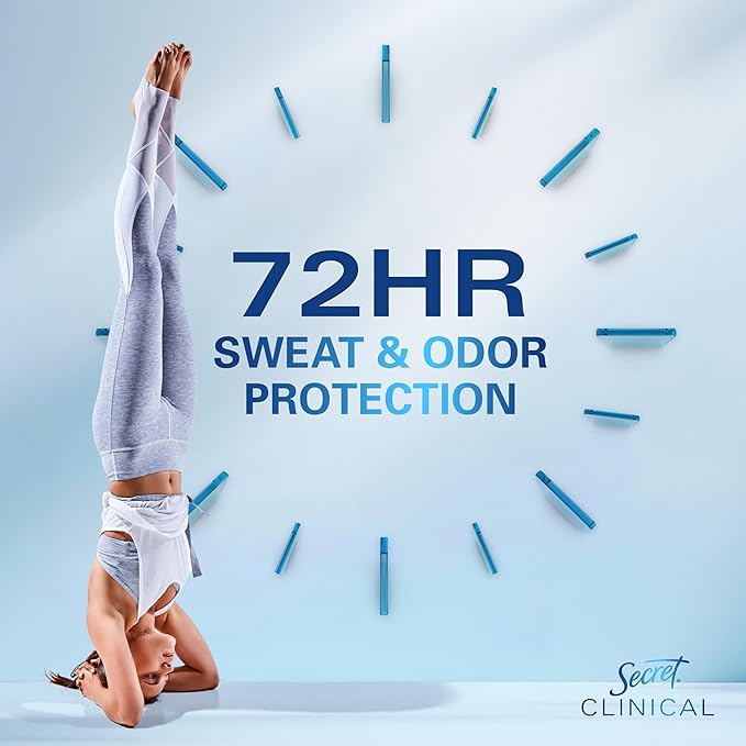 Secret Clinical Strength Antiperspirant Deodorant for Women, 3X Stress Protection, 72hr Sweat & Odor Protection, PH Balancing Minerals, Invisible Solid, Completely Clean Scent, 1.6 oz
