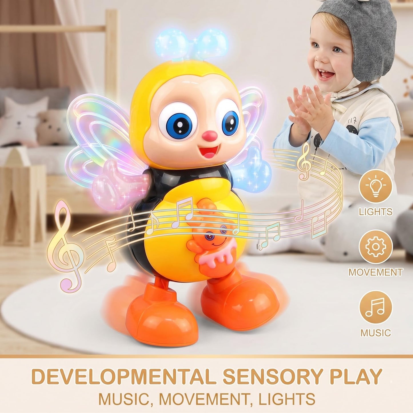 Dancing Bee Toy with Music & LED Lights - Abejita Chiquitita Interactive Walking Toy for Toddlers, Juguete de Abeja Bailarina para Niños, Sensory Learning Gift for Boys Girls 1 2 3+